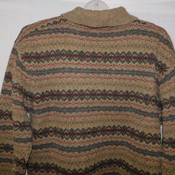 VTG Jacob Womens L Brown Red Wool Nordic Full Zip Cardigan Sweater with Collar - Picture 7 of 8